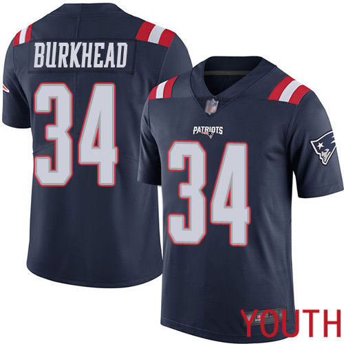 New England Patriots Football 34 Rush Vapor Limited Navy Blue Youth Rex Burkhead NFL Jersey